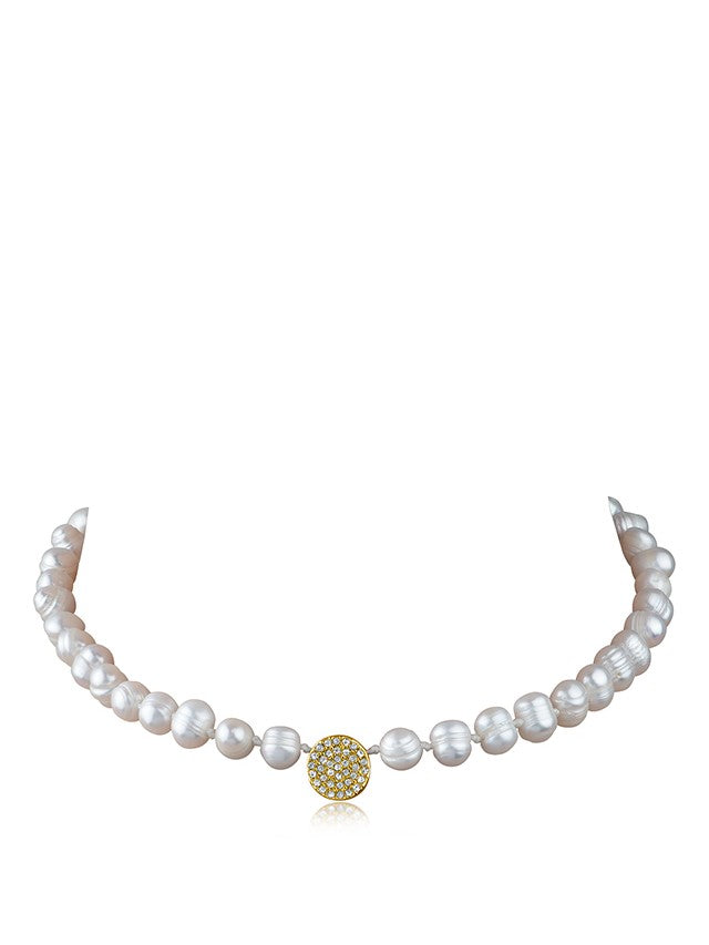 Pearl + Disk Necklace