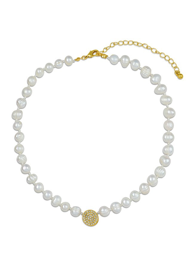 Pearl + Disk Necklace